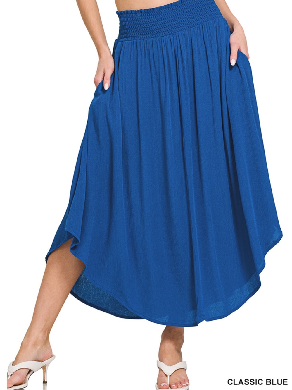 Zenana Women's Classic Blue Maxi Skirt with Smocked Waist